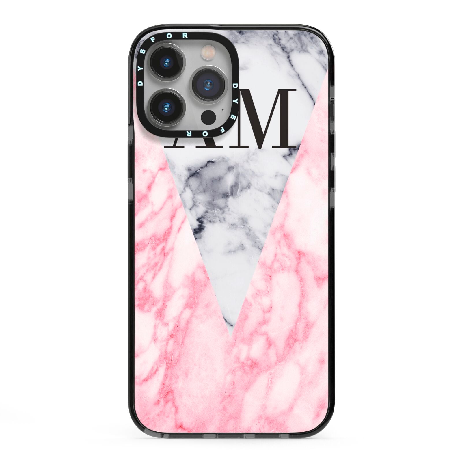 Personalised Grey Inset Marble Initials iPhone 13 Pro Max Black Impact Case on Silver phone