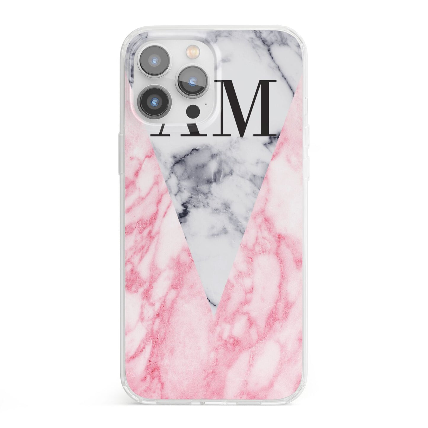 Personalised Grey Inset Marble Initials iPhone 13 Pro Max Clear Bumper Case