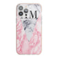 Personalised Grey Inset Marble Initials iPhone 13 Pro Max TPU Impact Case with Pink Edges