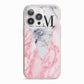 Personalised Grey Inset Marble Initials iPhone 13 Pro TPU Impact Case with Pink Edges