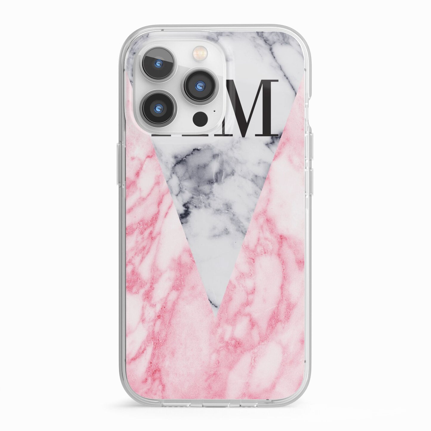 Personalised Grey Inset Marble Initials iPhone 13 Pro TPU Impact Case with White Edges