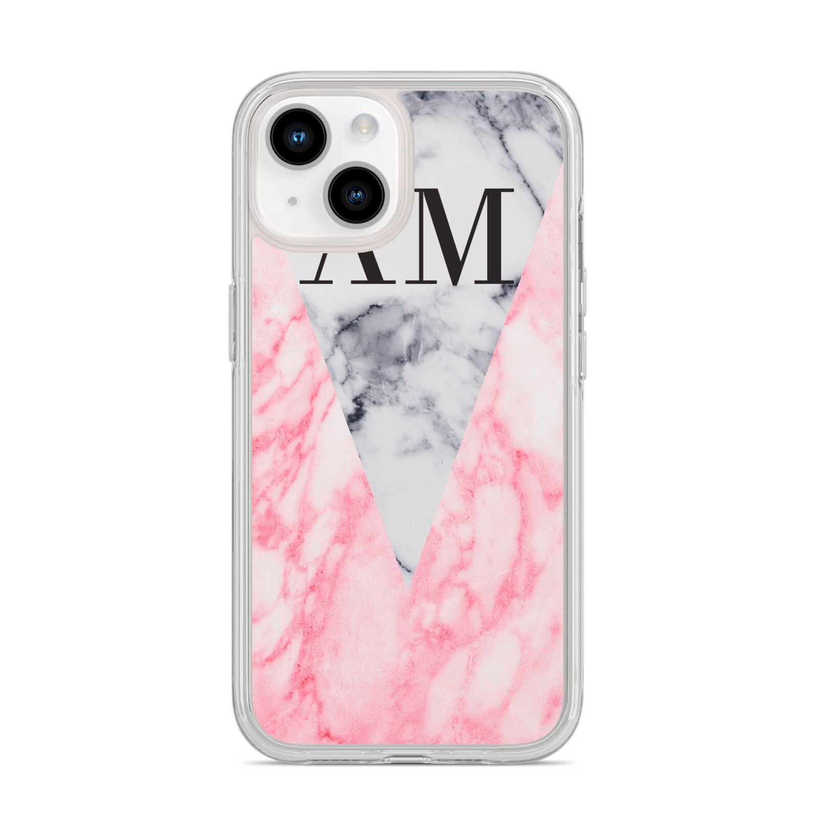 Personalised Grey Inset Marble Initials iPhone 14 Clear Tough Case Starlight