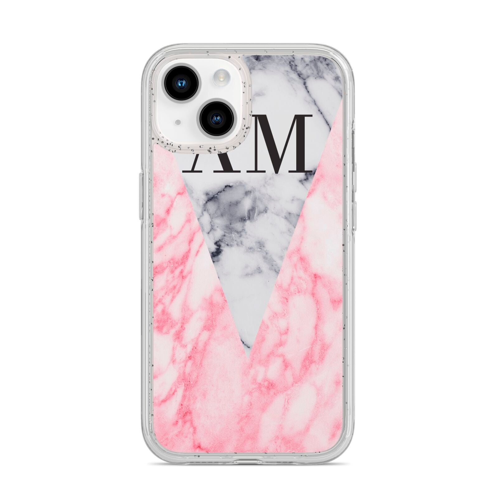 Personalised Grey Inset Marble Initials iPhone 14 Glitter Tough Case Starlight