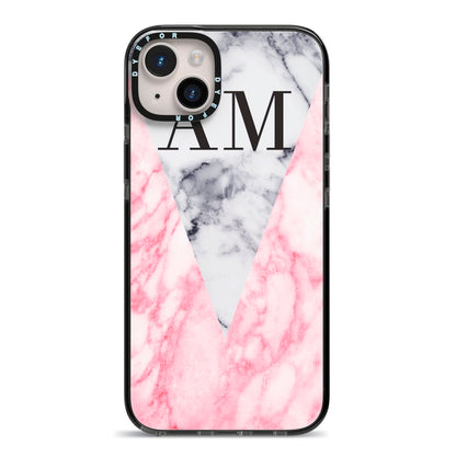Personalised Grey Inset Marble Initials iPhone 14 Plus Black Impact Case on Silver phone