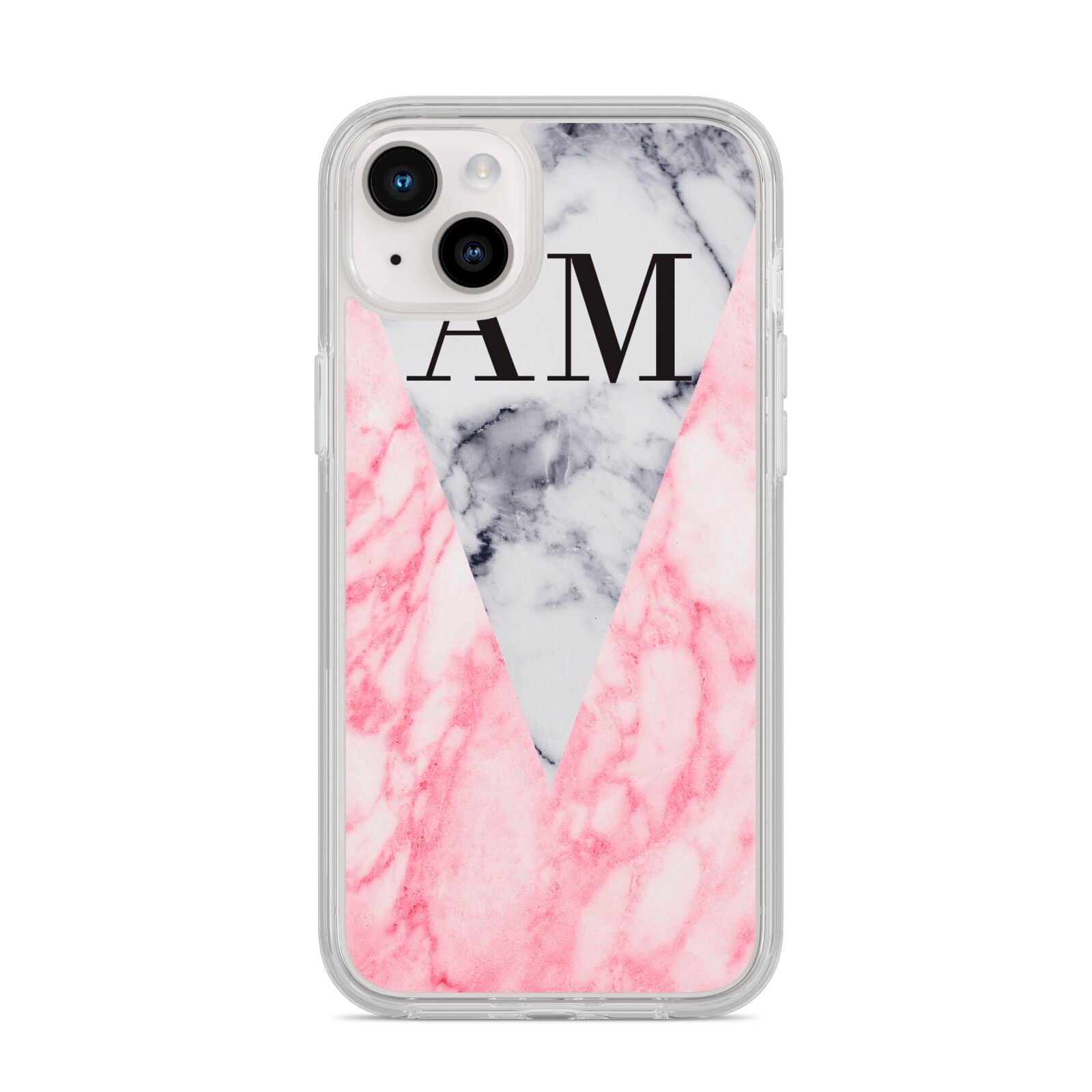 Personalised Grey Inset Marble Initials iPhone 14 Plus Clear Tough Case Starlight