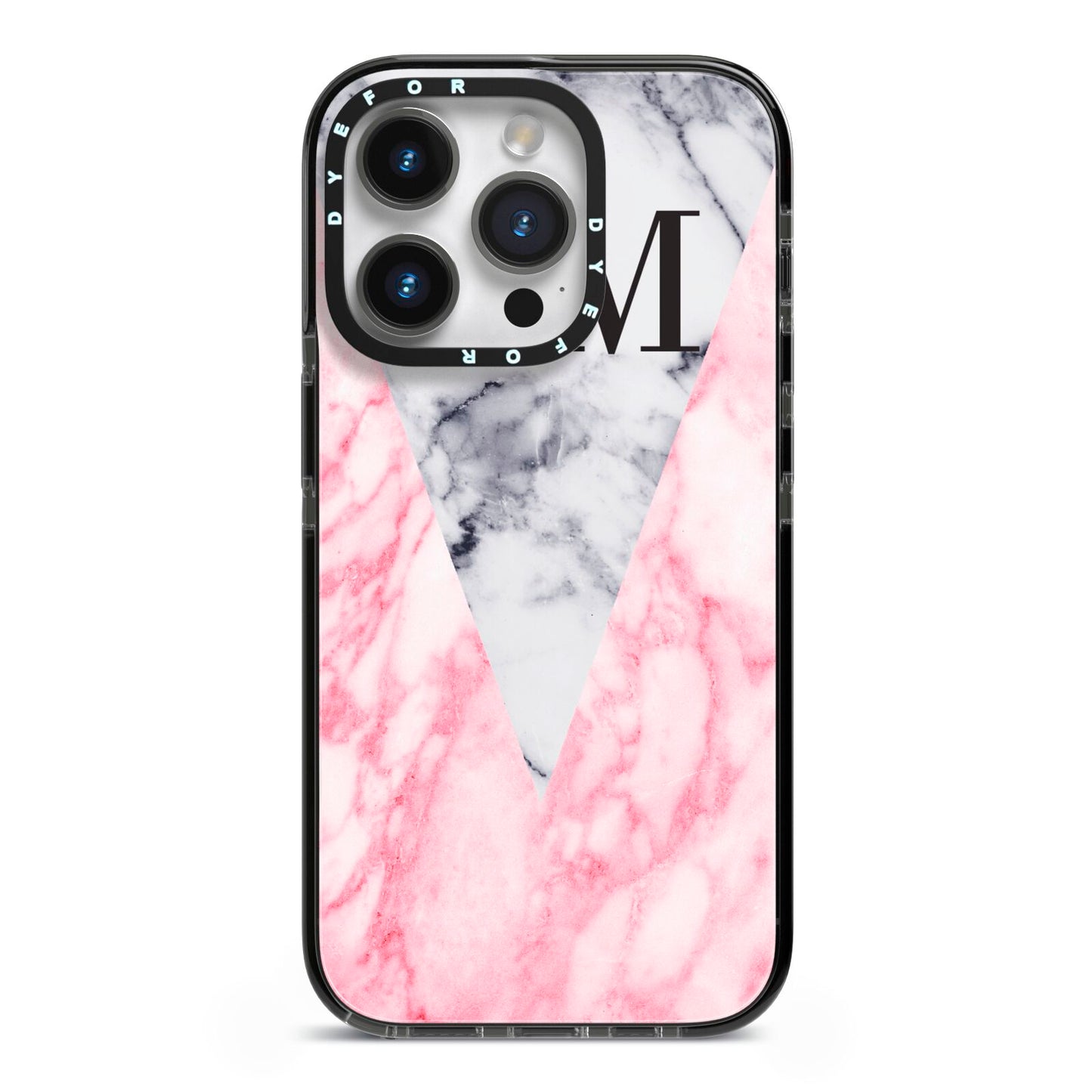 Personalised Grey Inset Marble Initials iPhone 14 Pro Black Impact Case on Silver phone