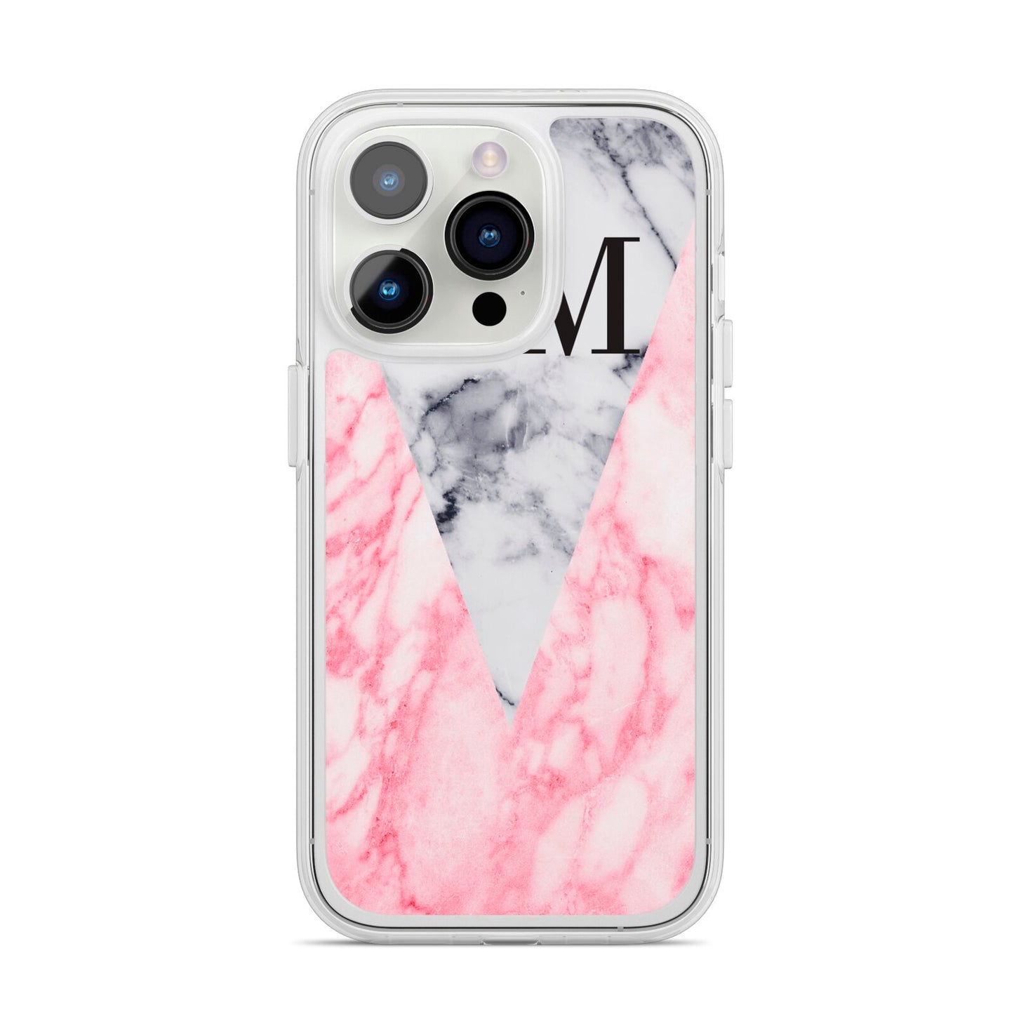 Personalised Grey Inset Marble Initials iPhone 14 Pro Clear Tough Case Silver