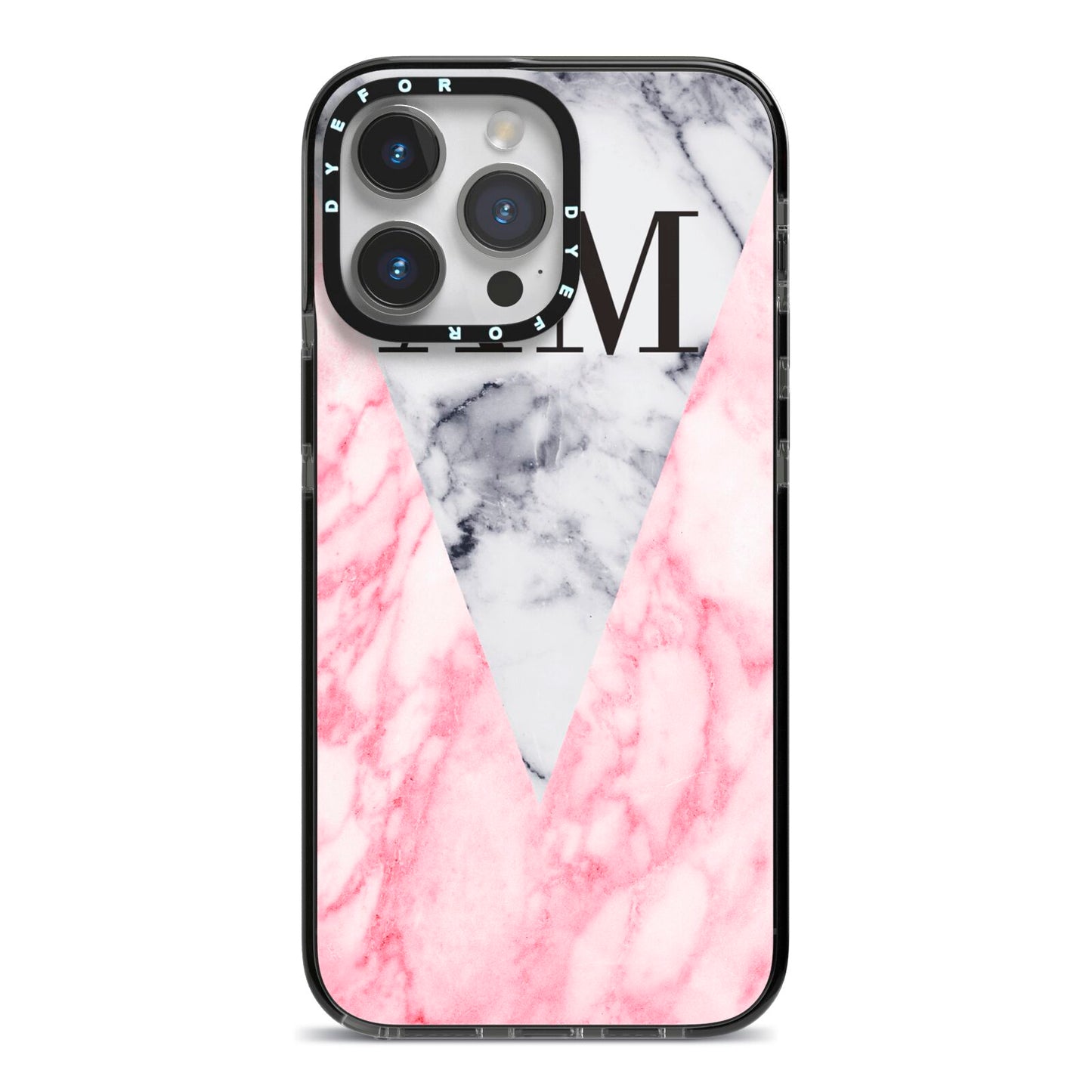 Personalised Grey Inset Marble Initials iPhone 14 Pro Max Black Impact Case on Silver phone