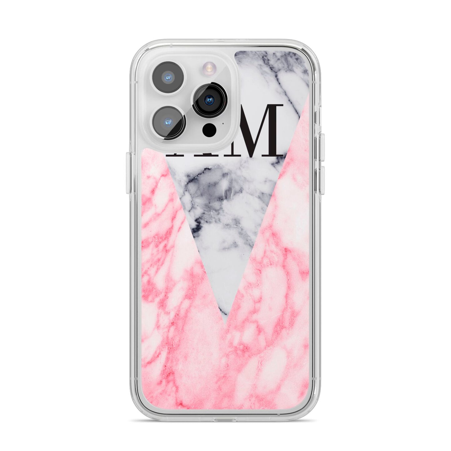 Personalised Grey Inset Marble Initials iPhone 14 Pro Max Clear Tough Case Silver