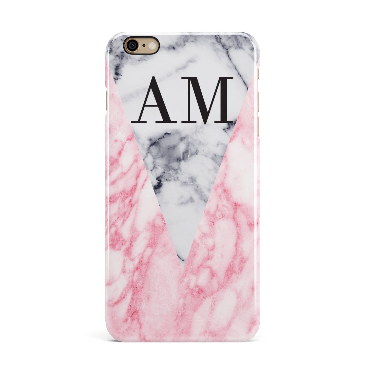 Personalised Grey Inset Marble Initials iPhone 6 Plus 3D Snap Case on Gold Phone