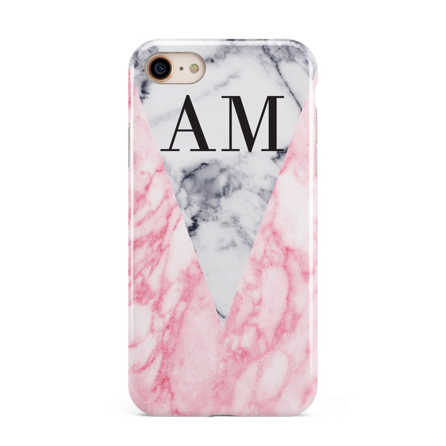 Personalised Grey Inset Marble Initials iPhone 8 3D Tough Case on Gold Phone