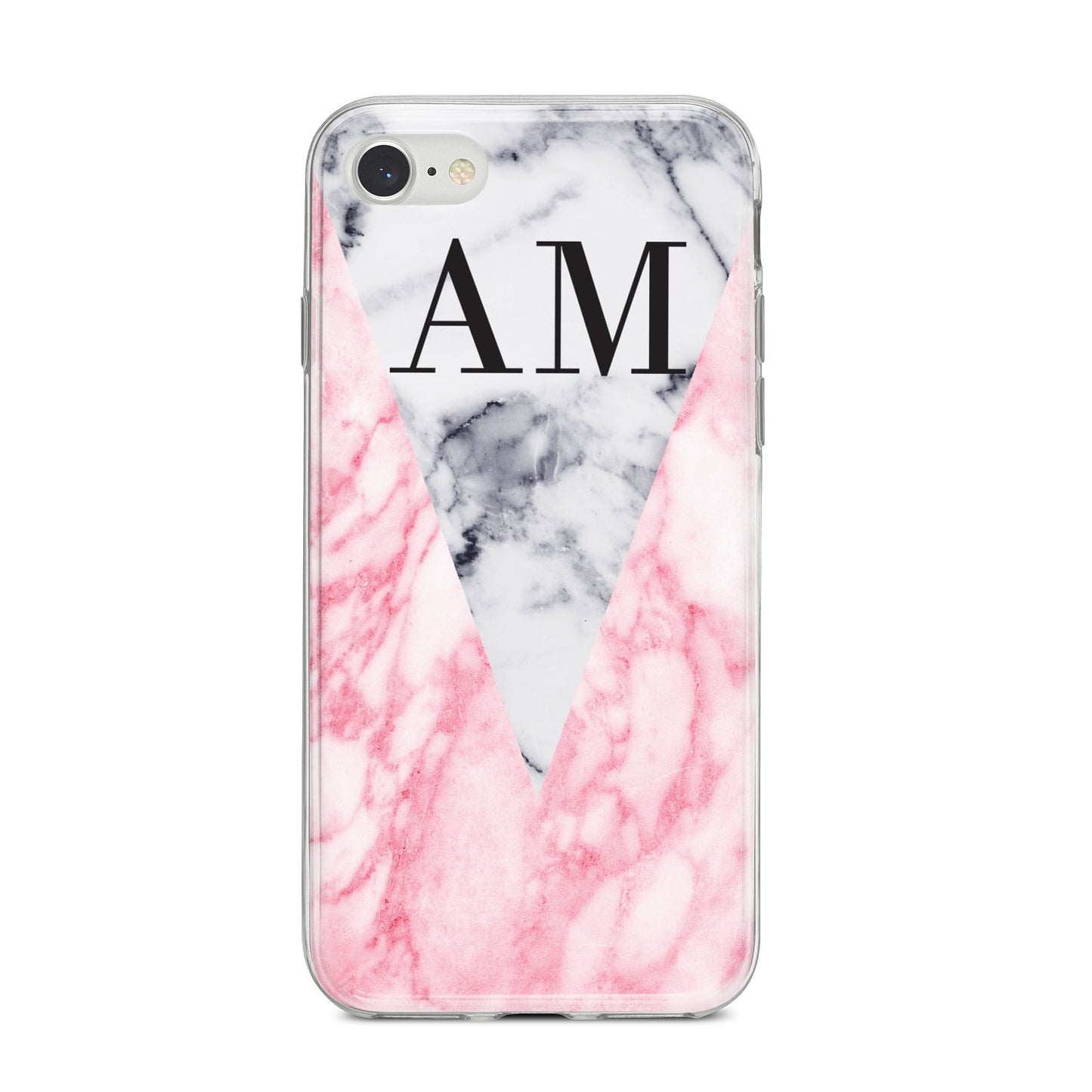 Personalised Grey Inset Marble Initials iPhone 8 Bumper Case on Silver iPhone
