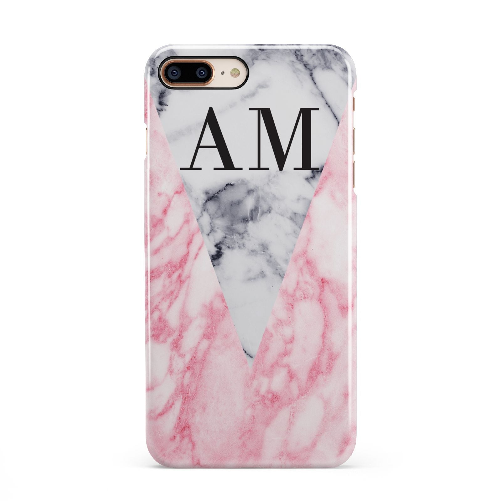 Personalised Grey Inset Marble Initials iPhone 8 Plus 3D Snap Case on Gold Phone