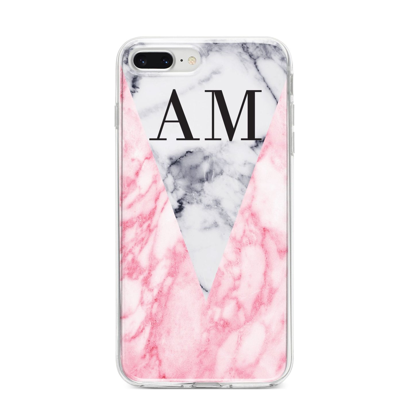 Personalised Grey Inset Marble Initials iPhone 8 Plus Bumper Case on Silver iPhone