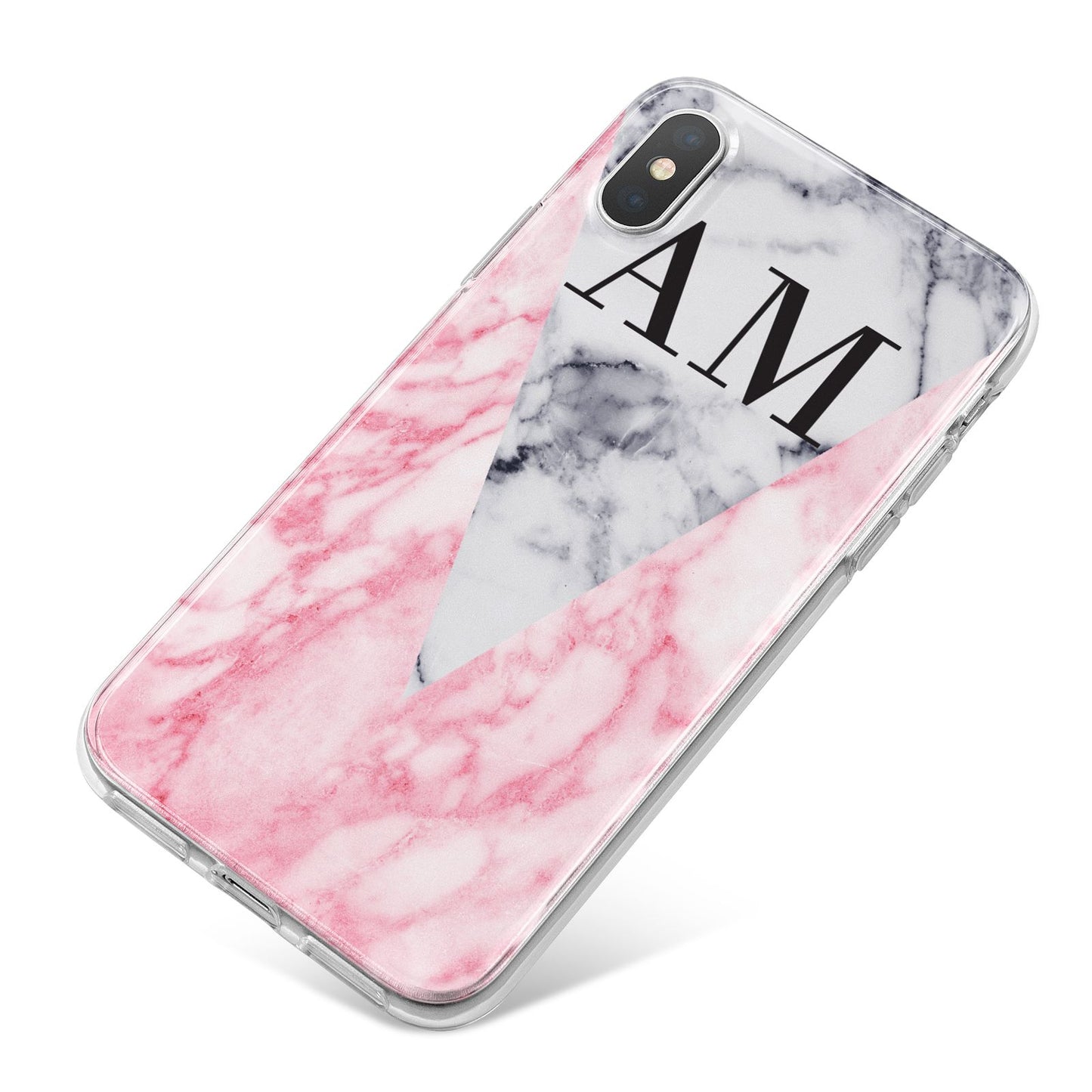 Personalised Grey Inset Marble Initials iPhone X Bumper Case on Silver iPhone