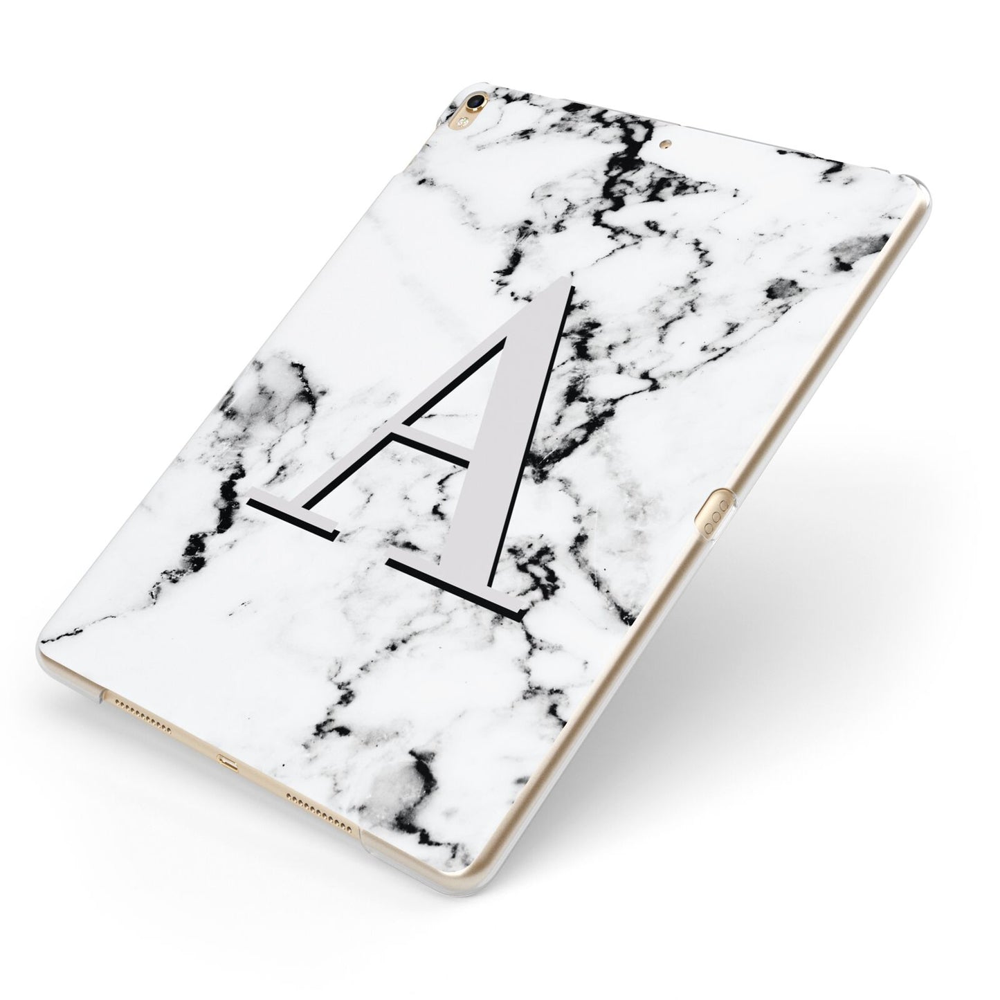Personalised Grey Large Initial Marble Apple iPad Case on Gold iPad Side View