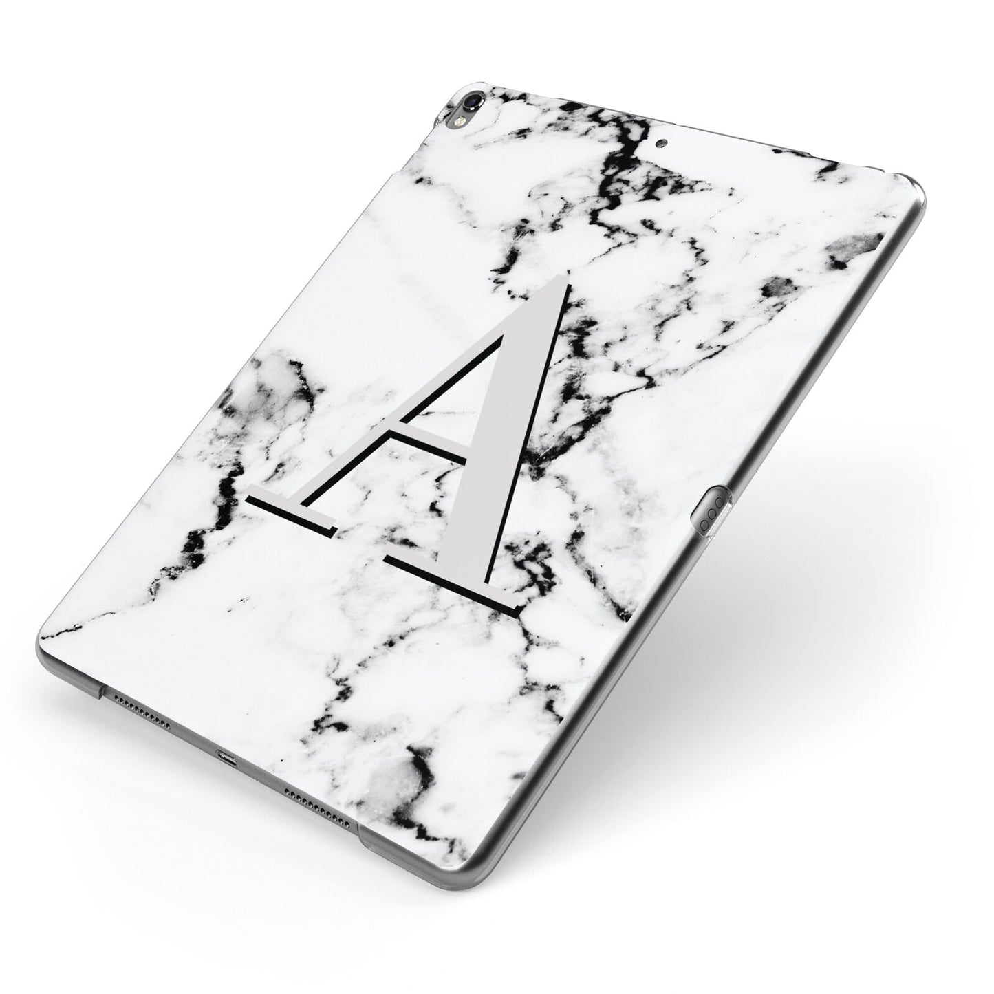 Personalised Grey Large Initial Marble Apple iPad Case on Grey iPad Side View