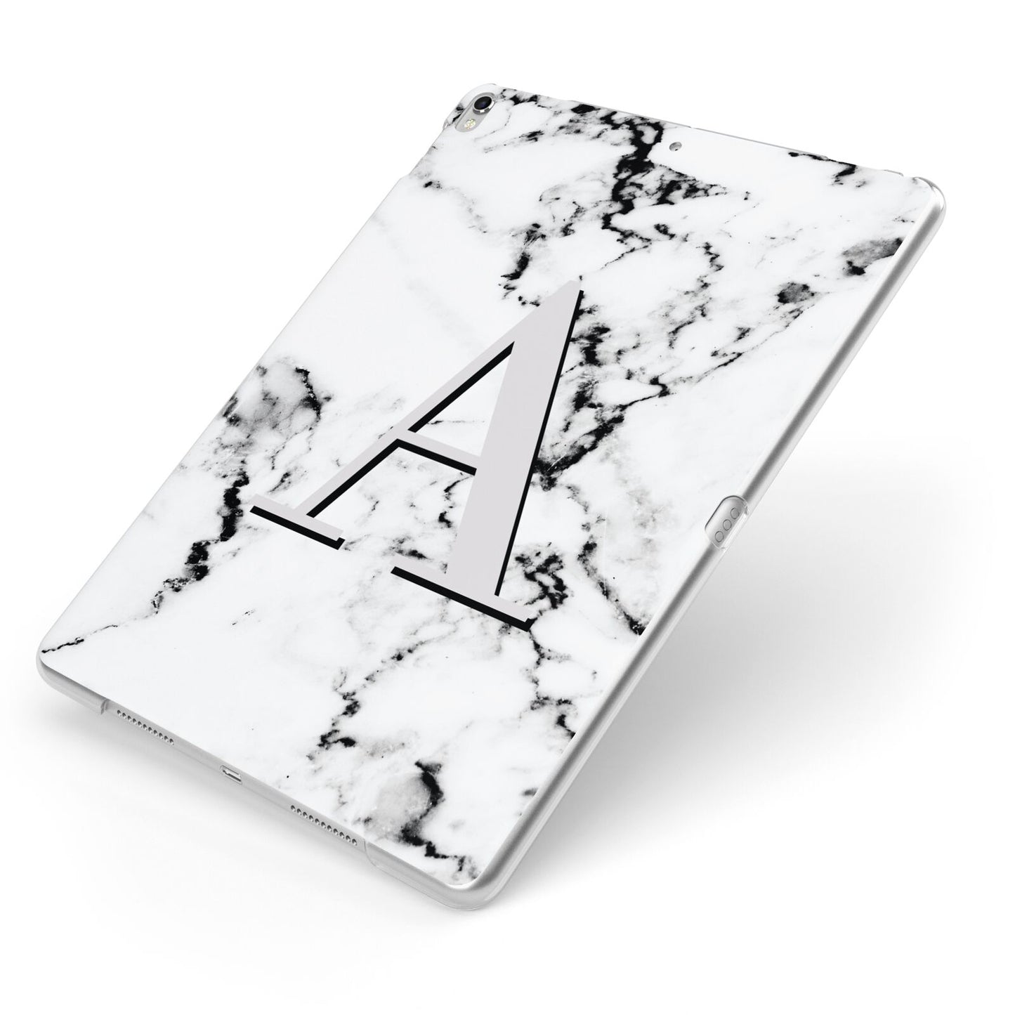 Personalised Grey Large Initial Marble Apple iPad Case on Silver iPad Side View