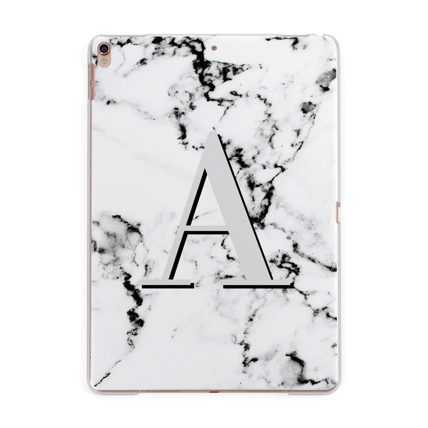 Personalised Grey Large Initial Marble Apple iPad Rose Gold Case