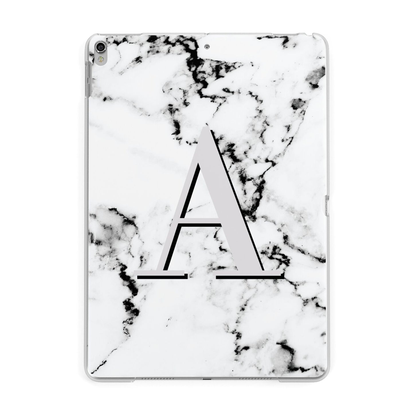 Personalised Grey Large Initial Marble Apple iPad Silver Case