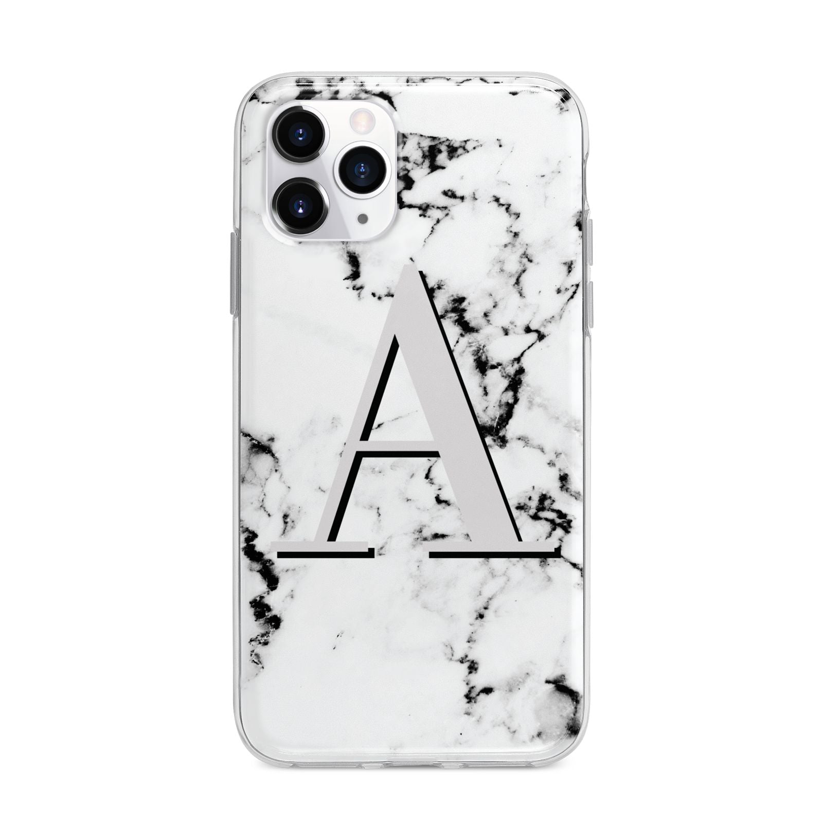 Personalised Grey Large Initial Marble Apple iPhone 11 Pro Max in Silver with Bumper Case