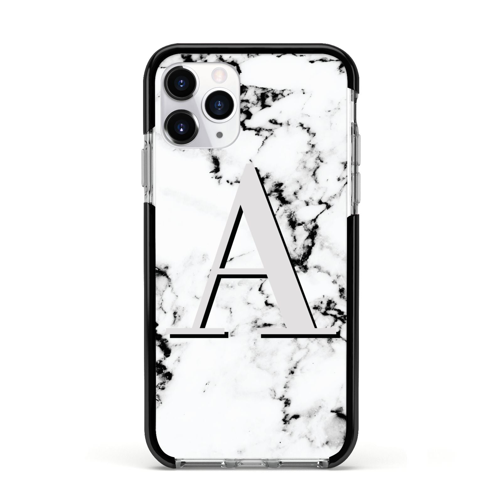 Personalised Grey Large Initial Marble Apple iPhone 11 Pro in Silver with Black Impact Case