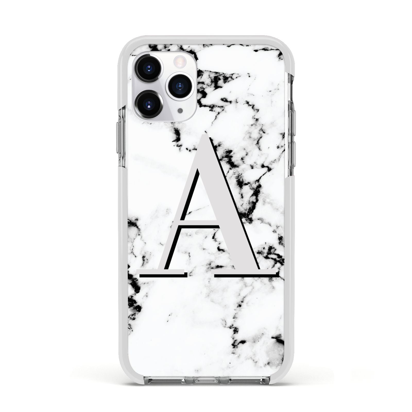 Personalised Grey Large Initial Marble Apple iPhone 11 Pro in Silver with White Impact Case