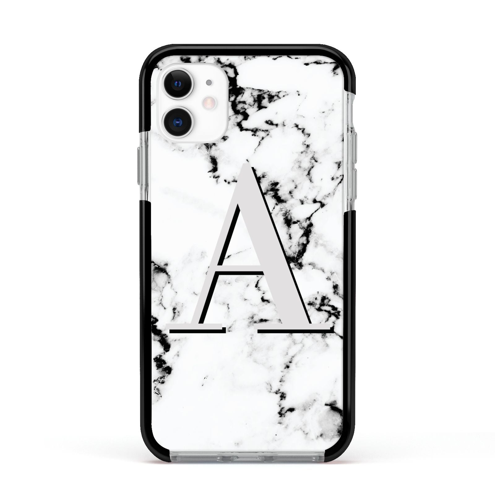 Personalised Grey Large Initial Marble Apple iPhone 11 in White with Black Impact Case
