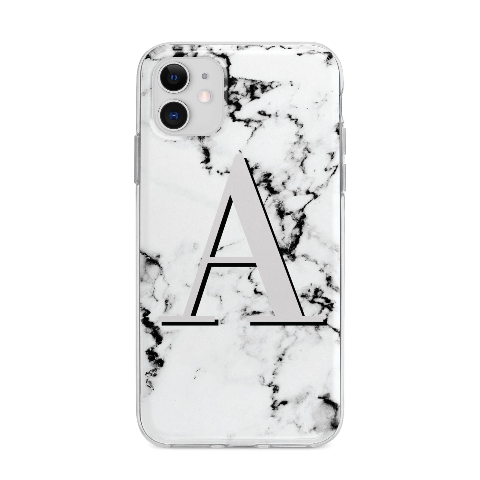 Personalised Grey Large Initial Marble Apple iPhone 11 in White with Bumper Case