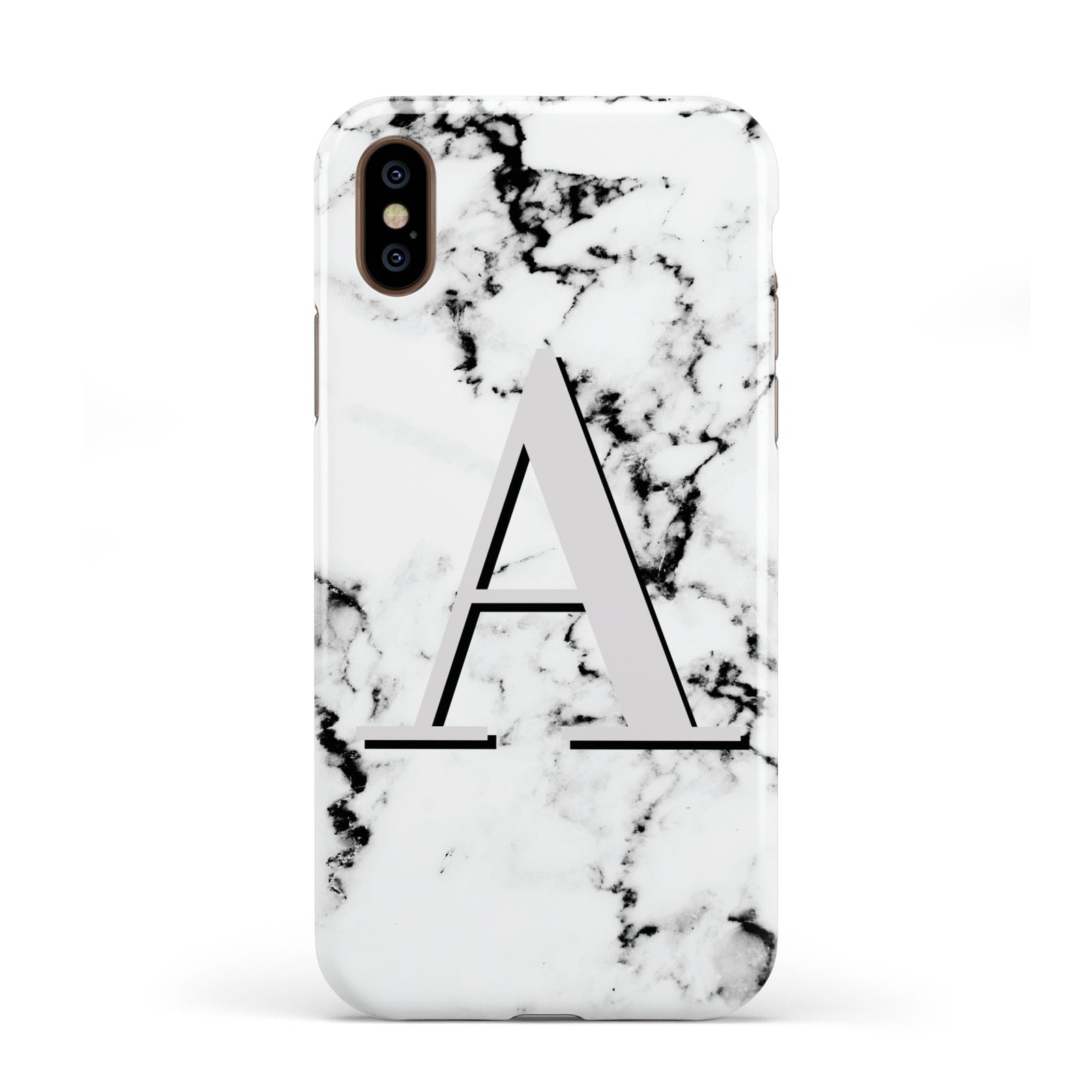 Personalised Grey Large Initial Marble Apple iPhone XS 3D Tough