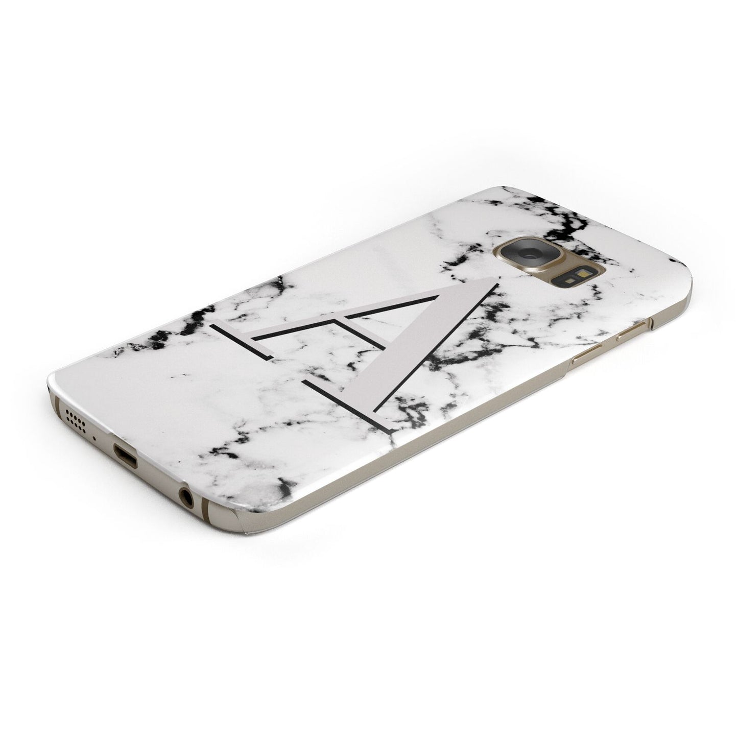 Personalised Grey Large Initial Marble Protective Samsung Galaxy Case Angled Image