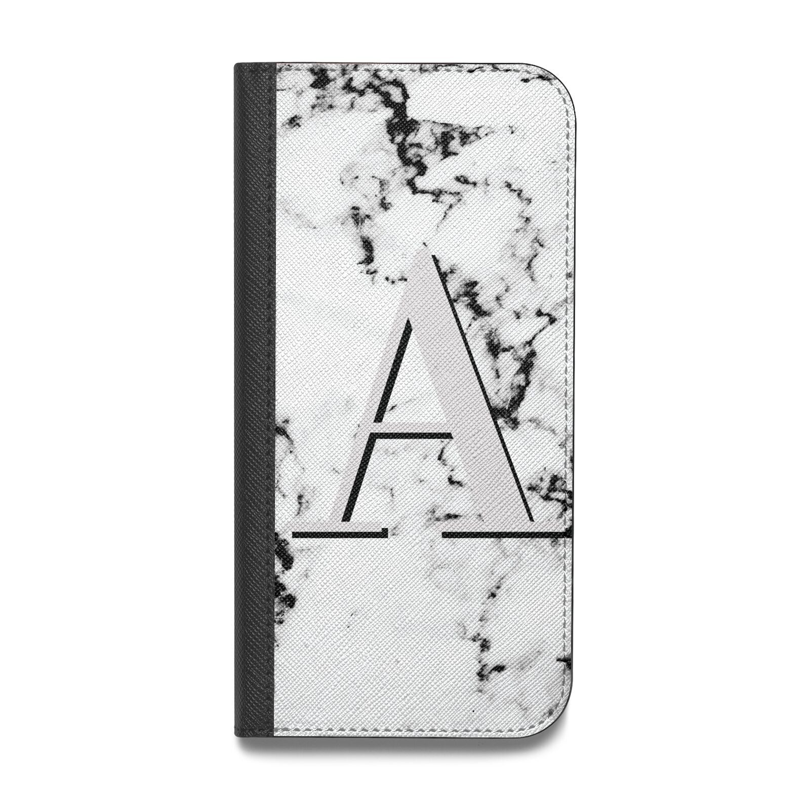 Personalised Grey Large Initial Marble Vegan Leather Flip iPhone Case