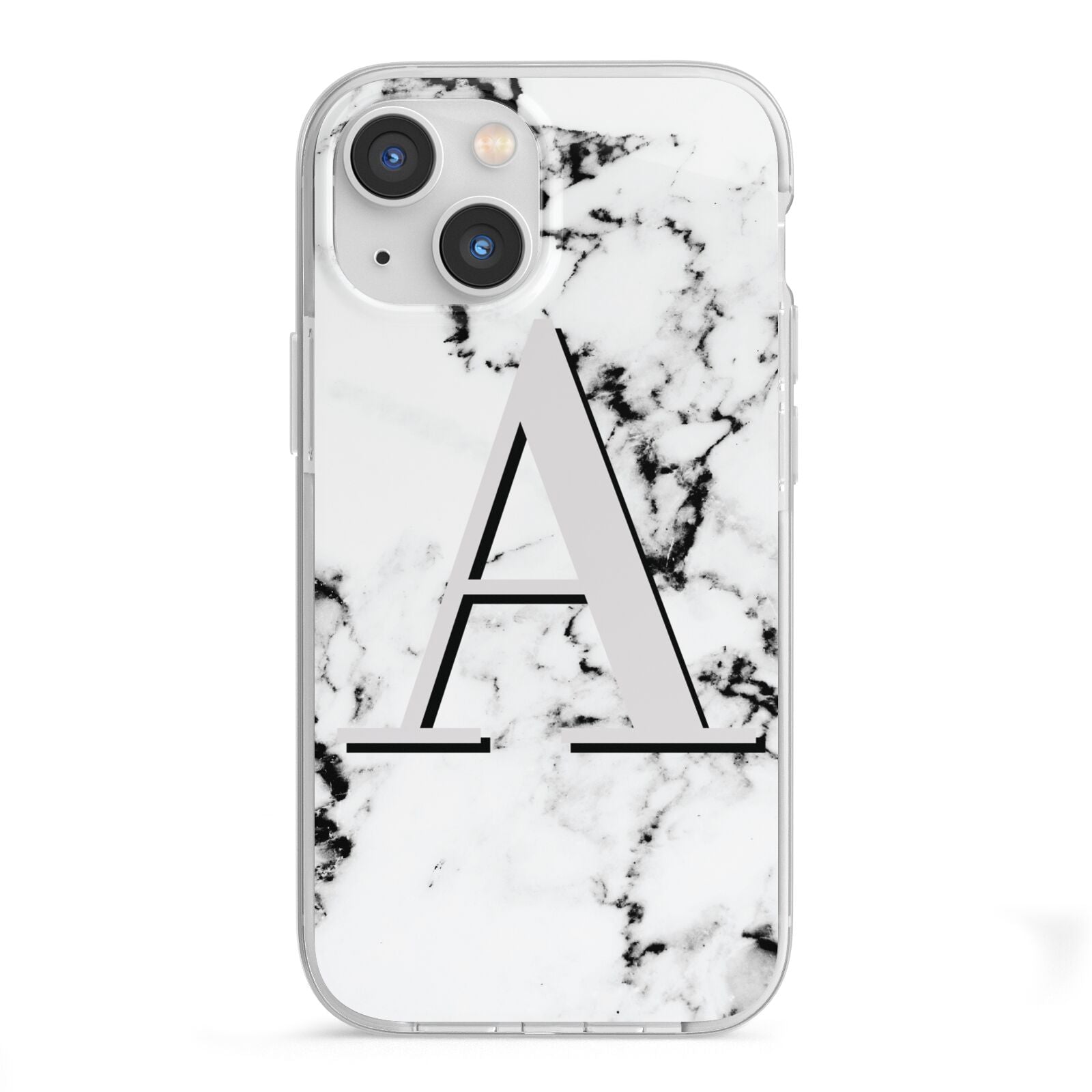 Personalised Grey Large Initial Marble iPhone 13 Mini TPU Impact Case with White Edges