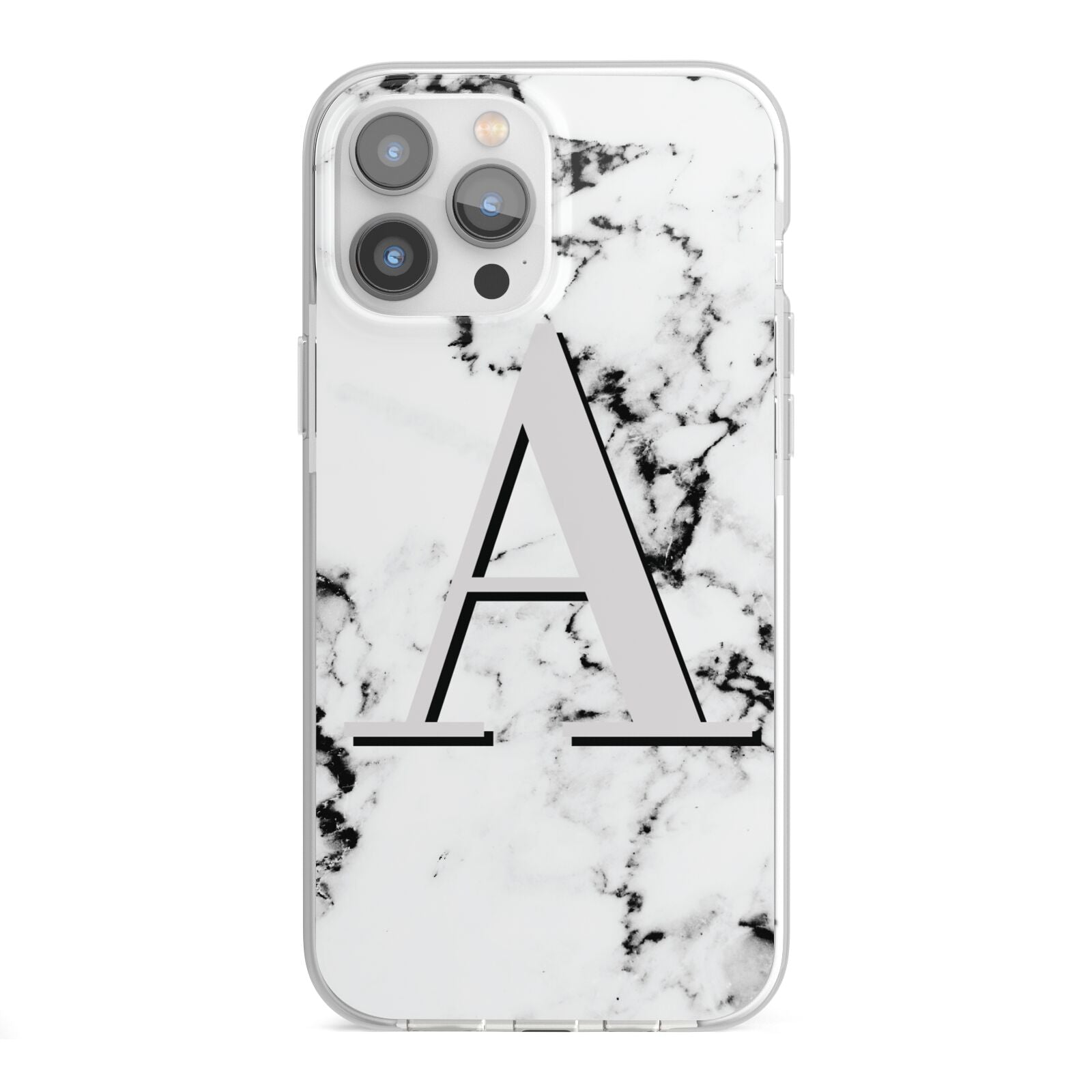 Personalised Grey Large Initial Marble iPhone 13 Pro Max TPU Impact Case with White Edges