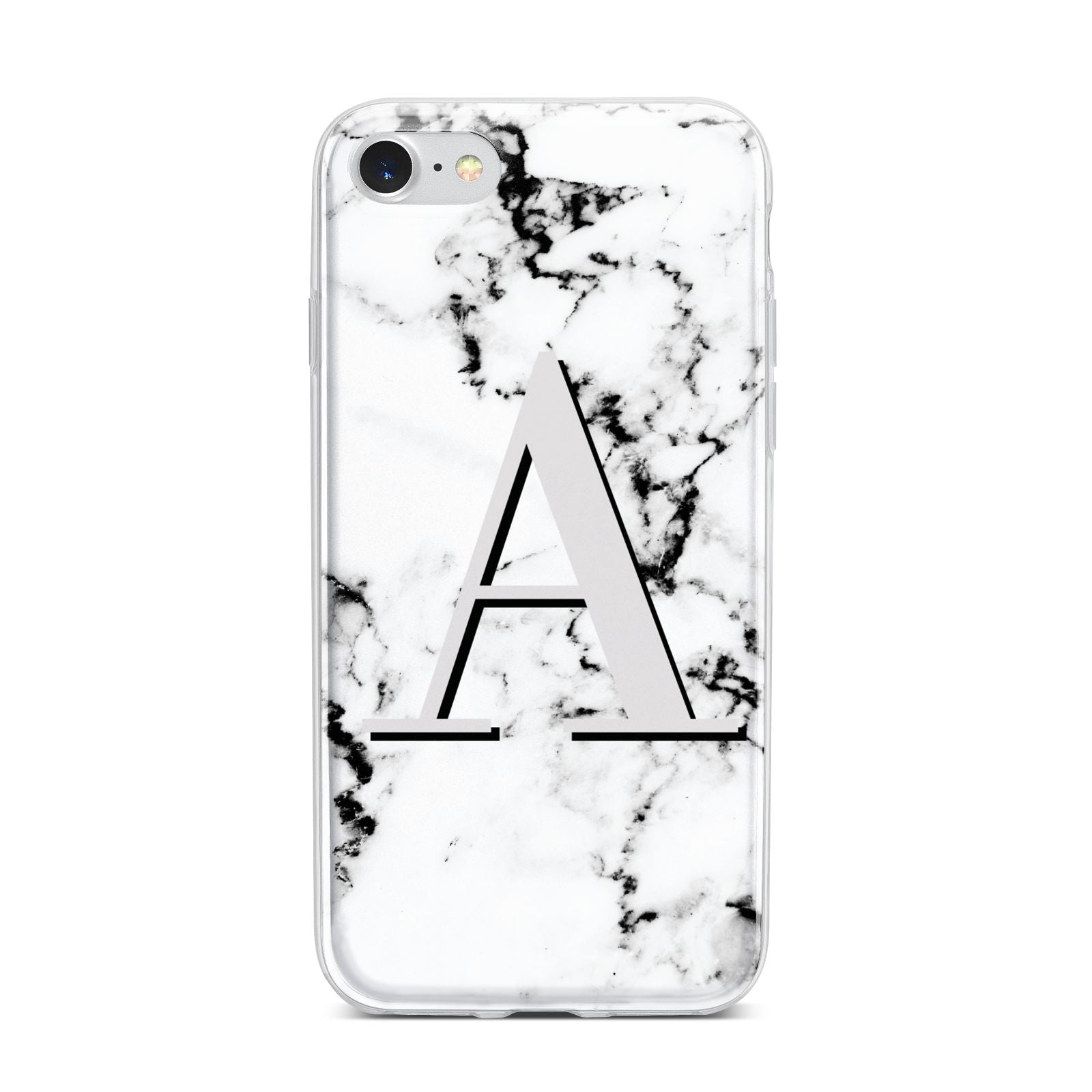 Personalised Grey Large Initial Marble iPhone 7 Bumper Case on Silver iPhone