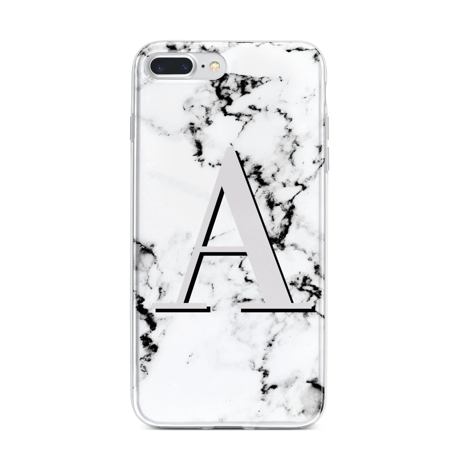 Personalised Grey Large Initial Marble iPhone 7 Plus Bumper Case on Silver iPhone