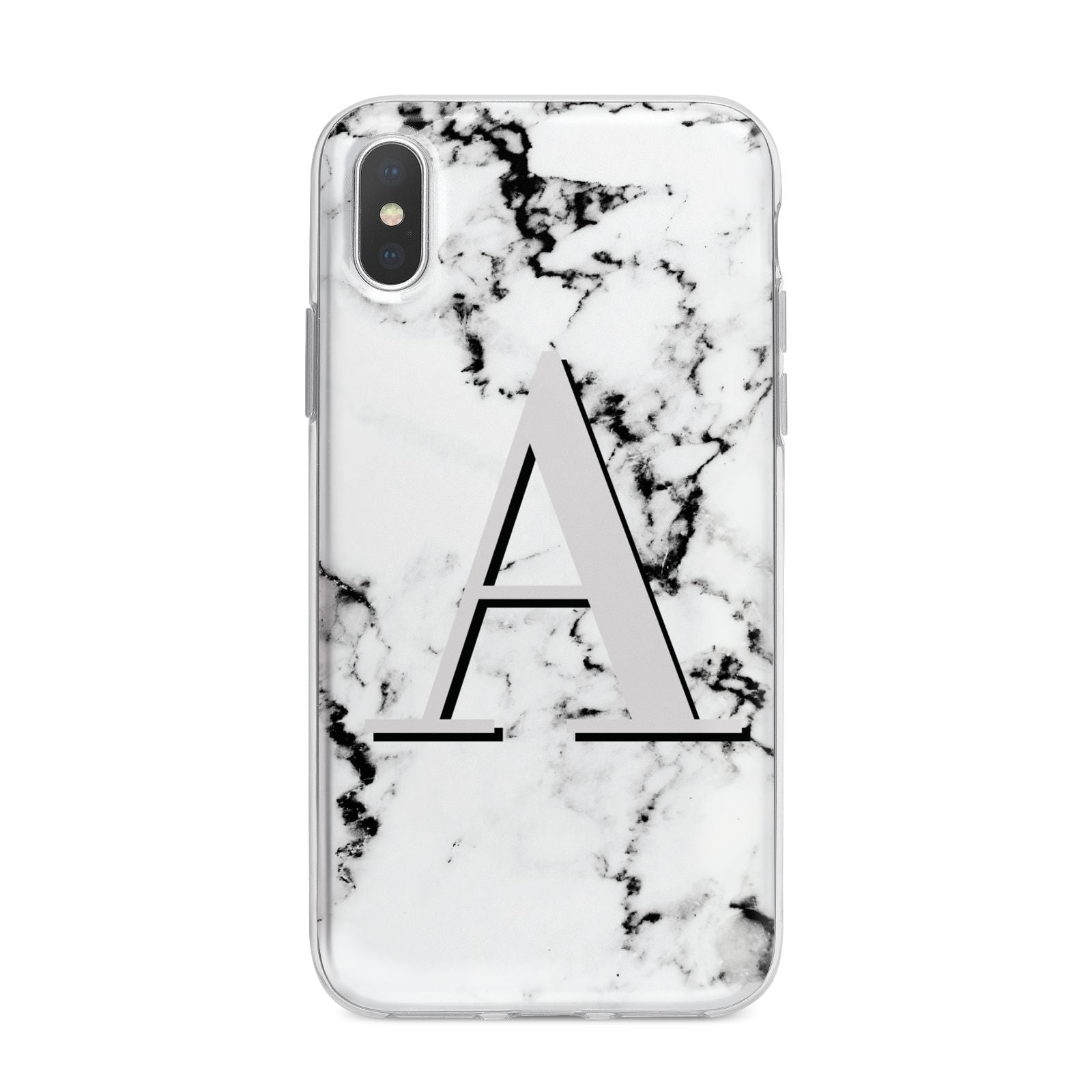 Personalised Grey Large Initial Marble iPhone X Bumper Case on Silver iPhone Alternative Image 1