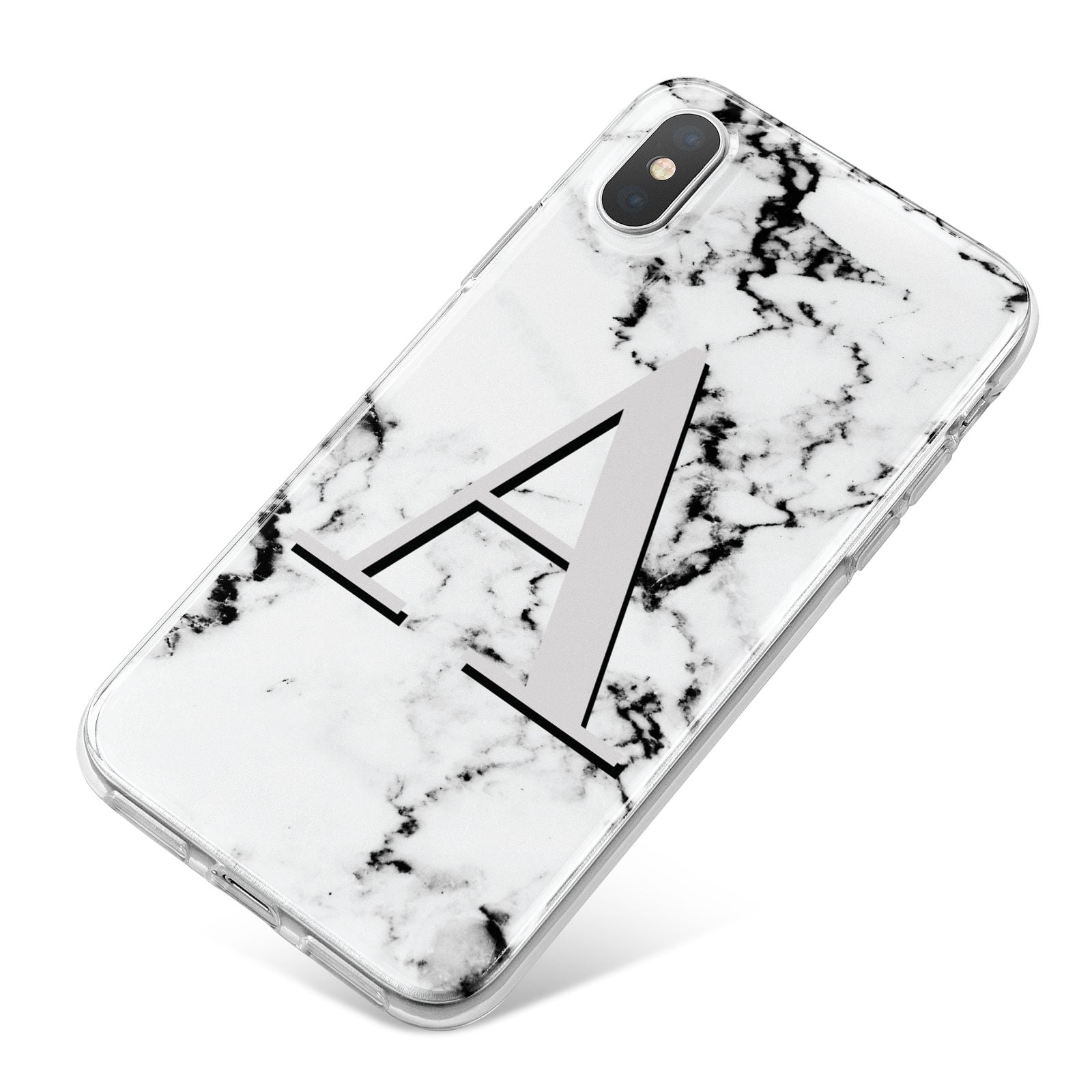 Personalised Grey Large Initial Marble iPhone X Bumper Case on Silver iPhone