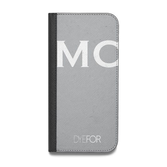 Personalised Grey White Initial Vegan Leather Flip iPhone Case