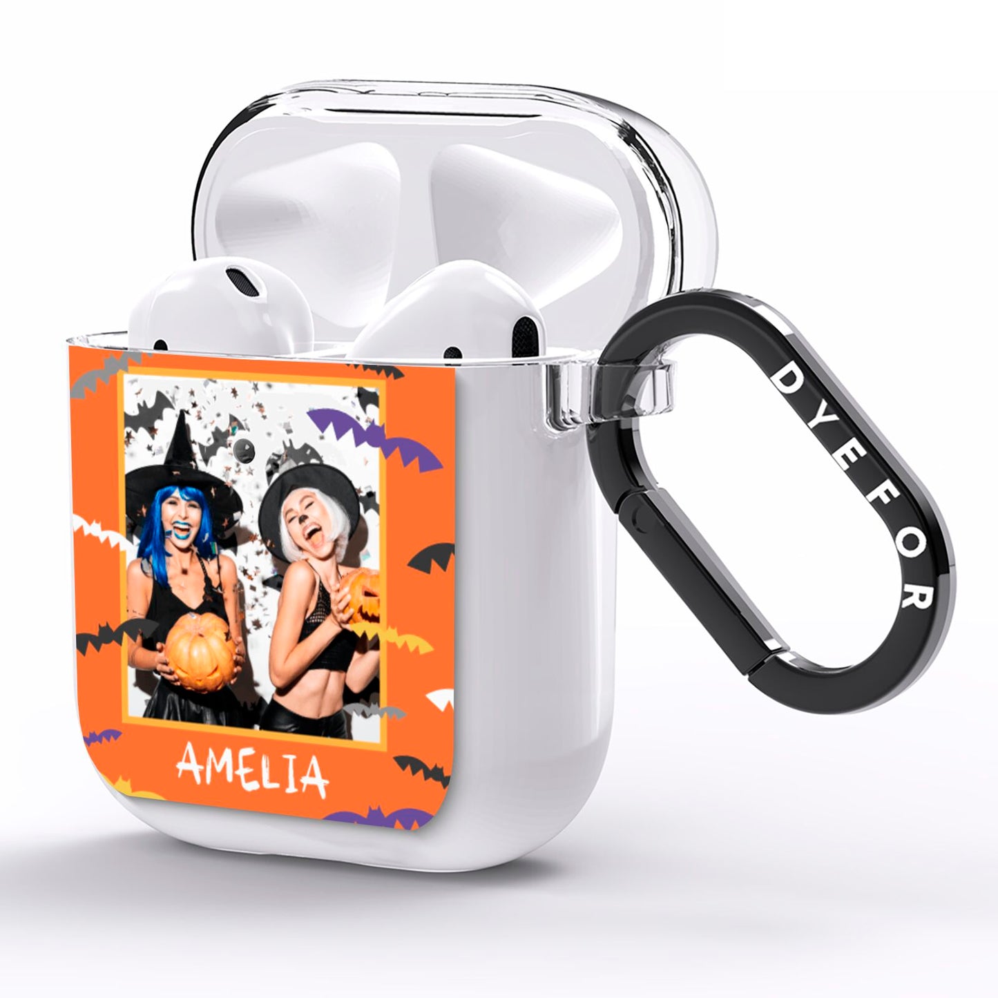 Personalised Halloween Bats Photo Upload AirPods Clear Case Side Image
