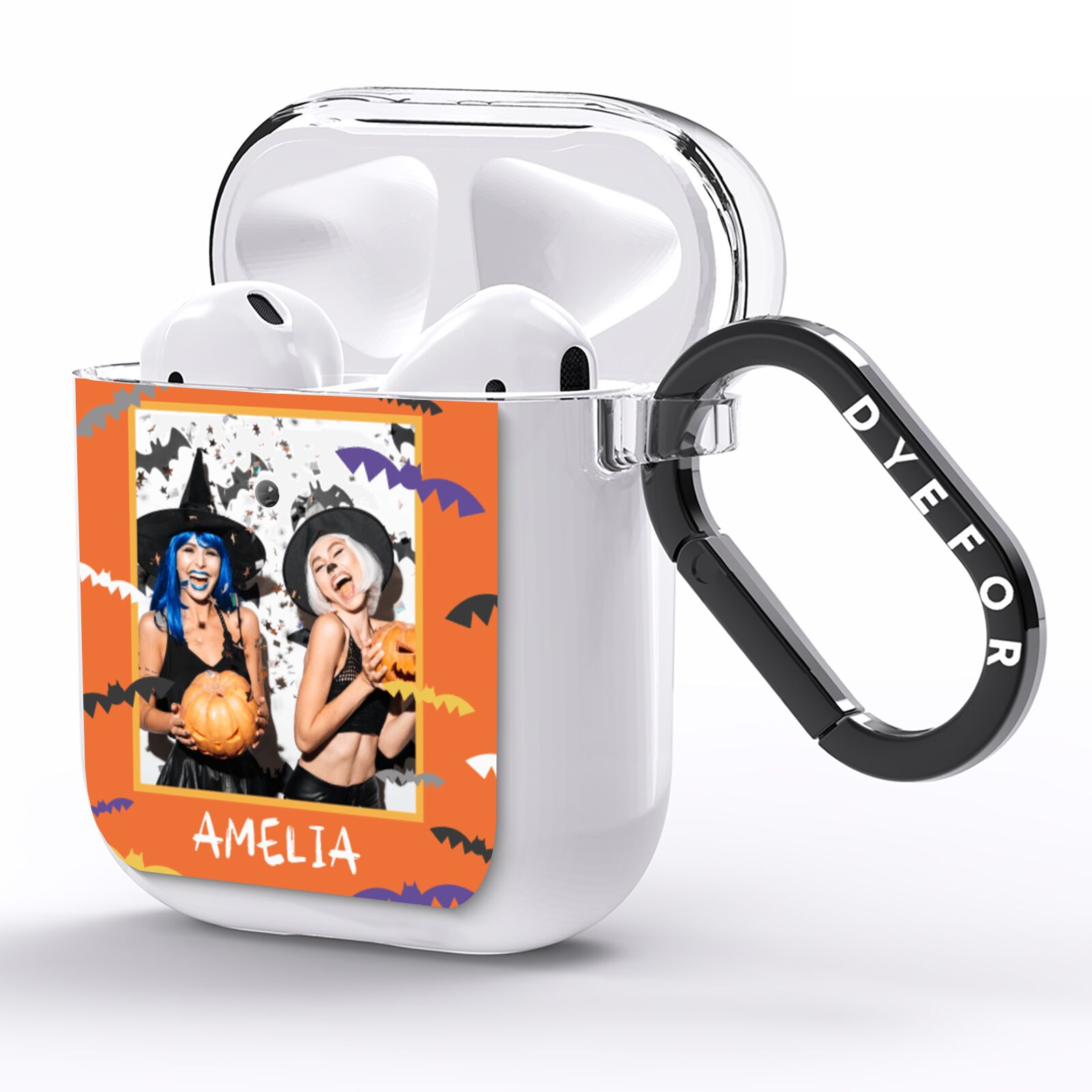 Personalised Halloween Bats Photo Upload AirPods Clear Case Side Image