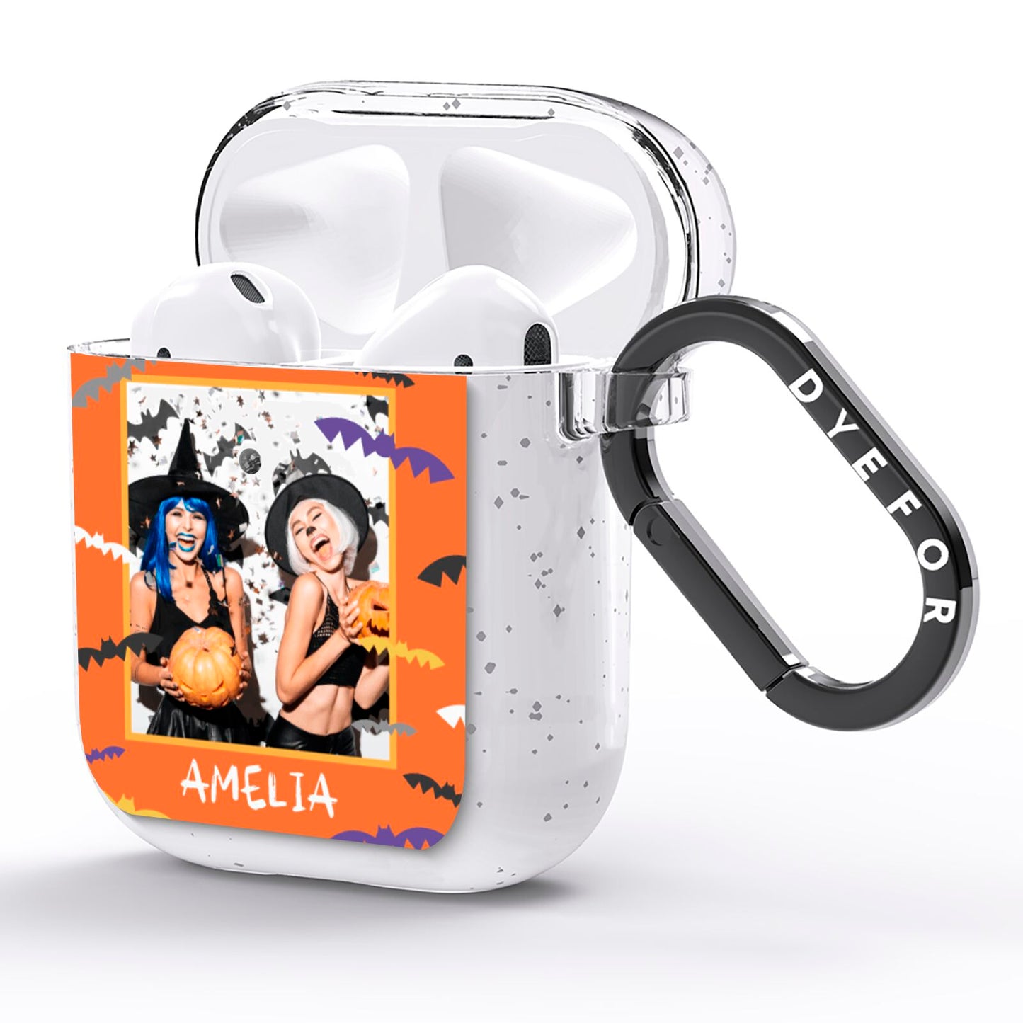 Personalised Halloween Bats Photo Upload AirPods Glitter Case Side Image