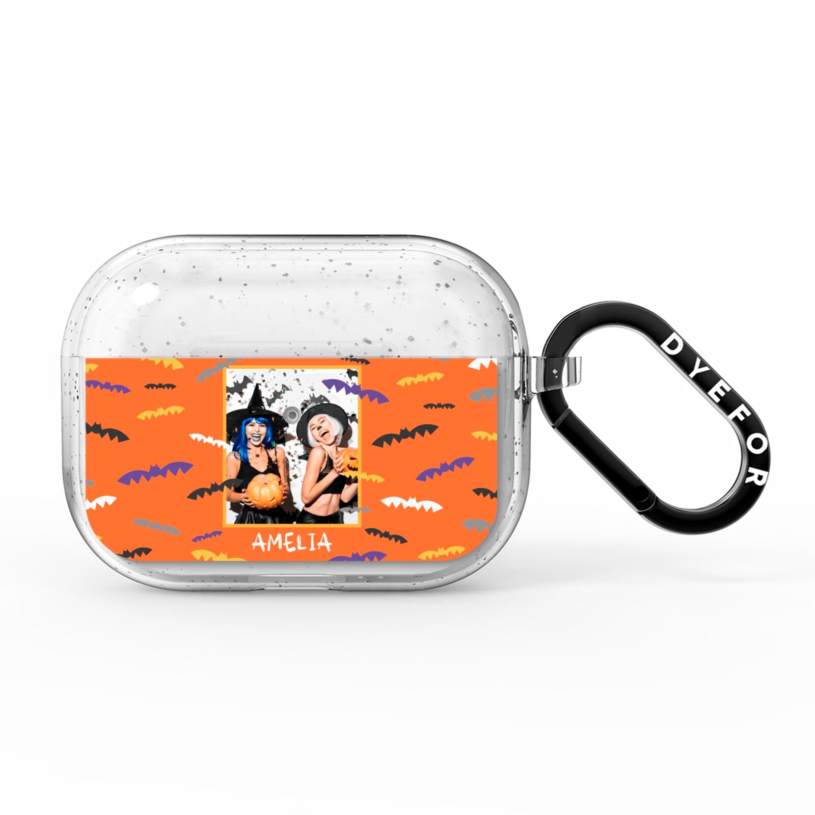 Personalised Halloween Bats Photo Upload AirPods Pro Glitter Case
