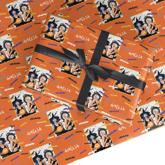 Personalised Halloween Bats Photo Upload Custom Wrapping Paper