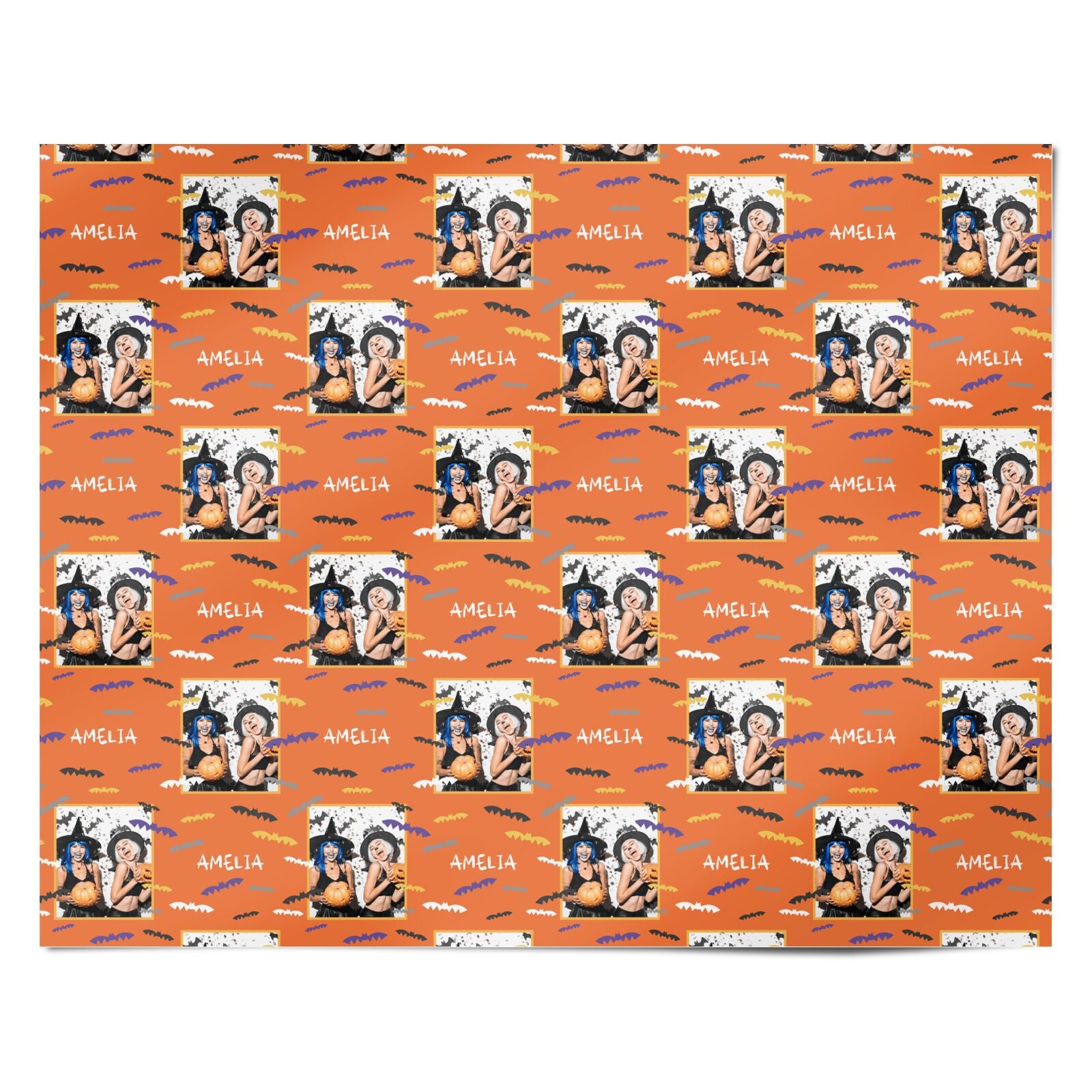 Personalised Halloween Bats Photo Upload Personalised Wrapping Paper Alternative