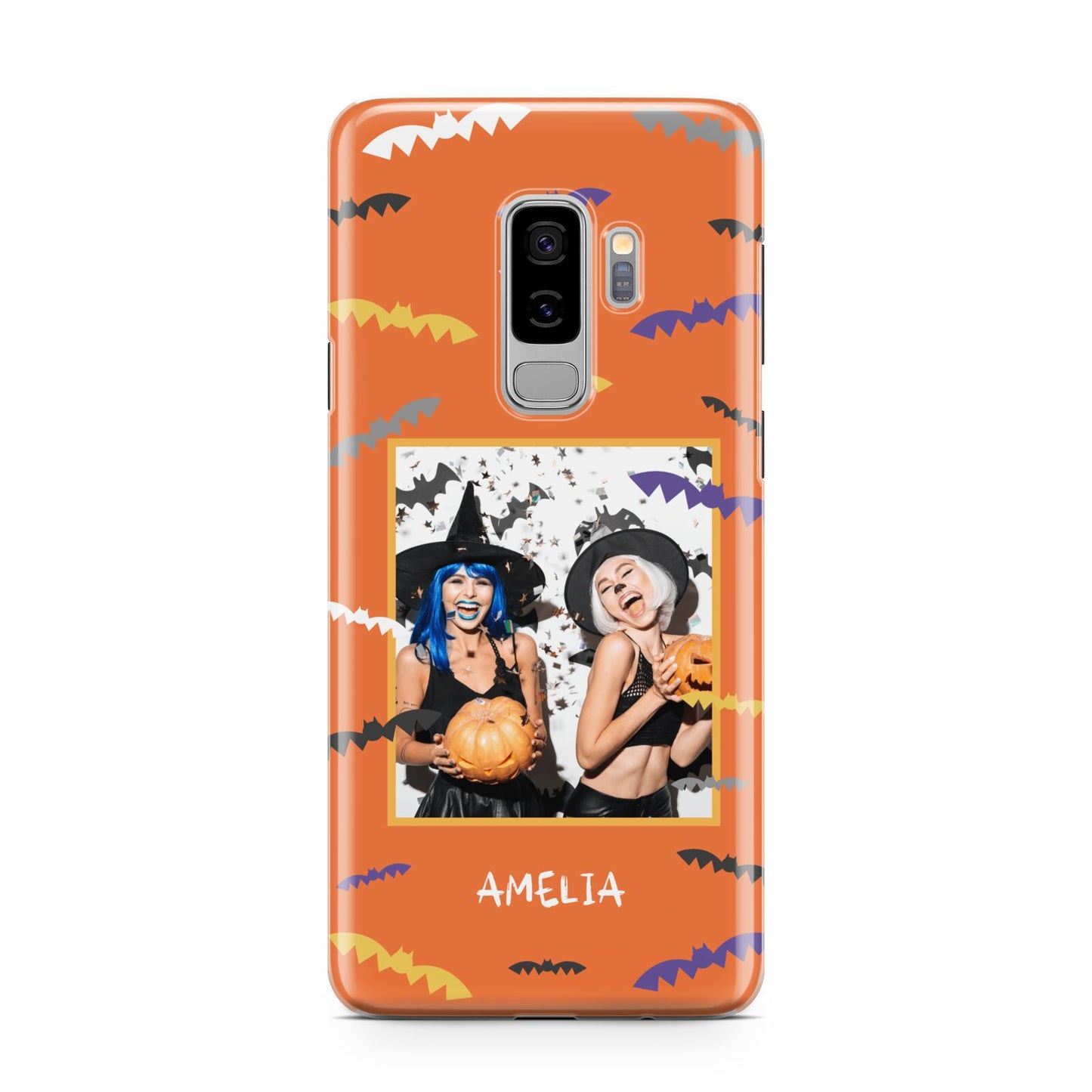 Personalised Halloween Bats Photo Upload Samsung Galaxy S9 Plus Case on Silver phone