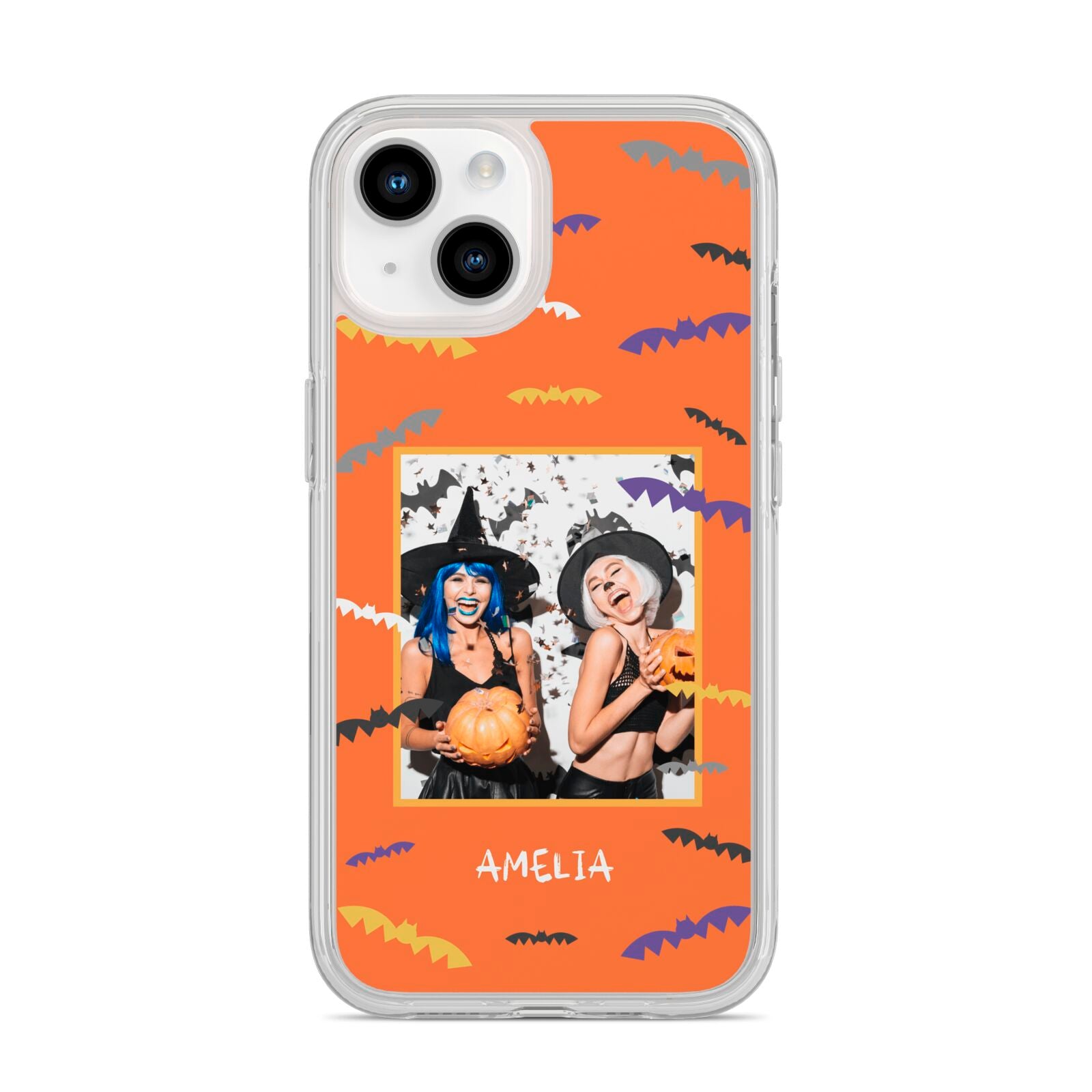 Personalised Halloween Bats Photo Upload iPhone 14 Clear Tough Case Starlight