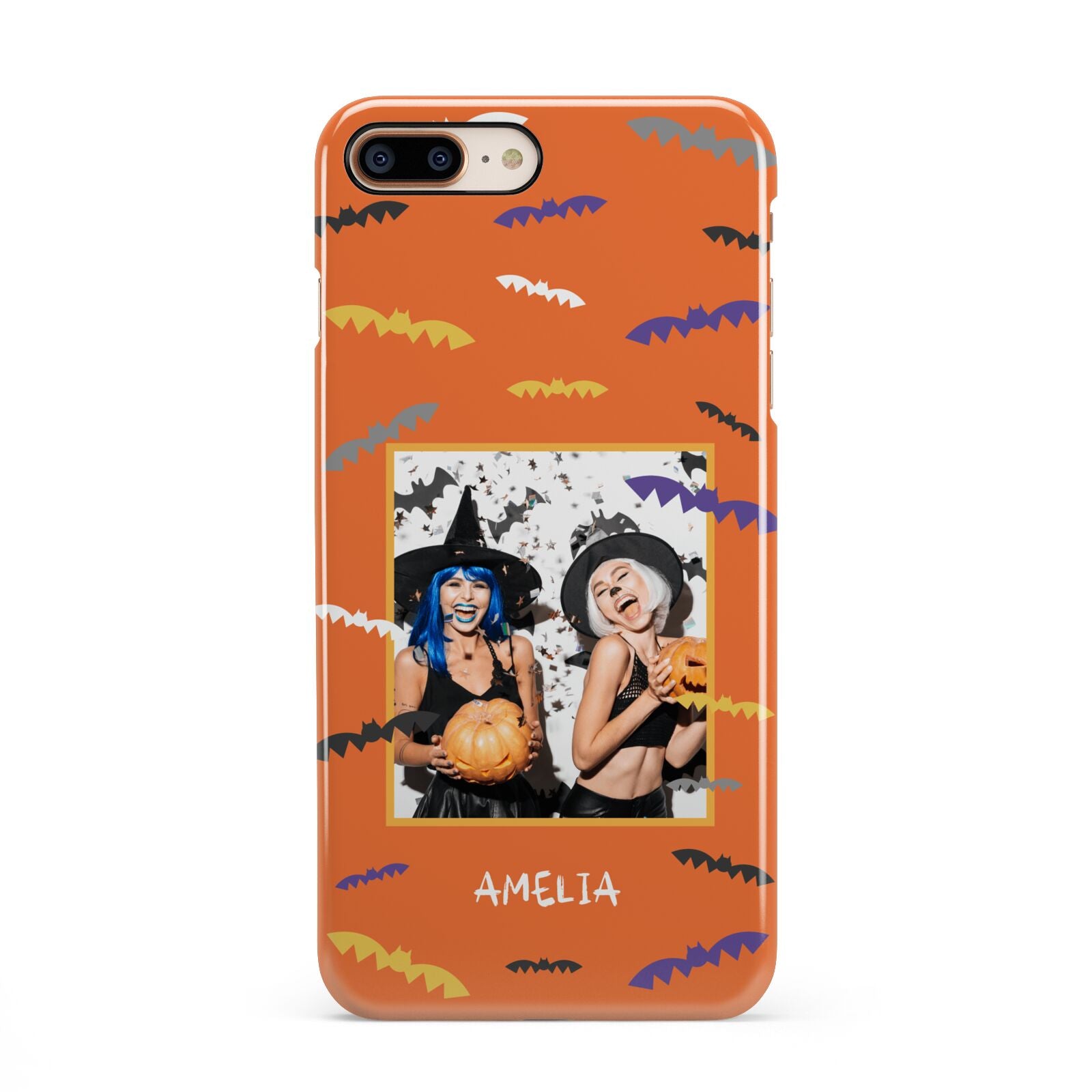 Personalised Halloween Bats Photo Upload iPhone 8 Plus 3D Snap Case on Gold Phone