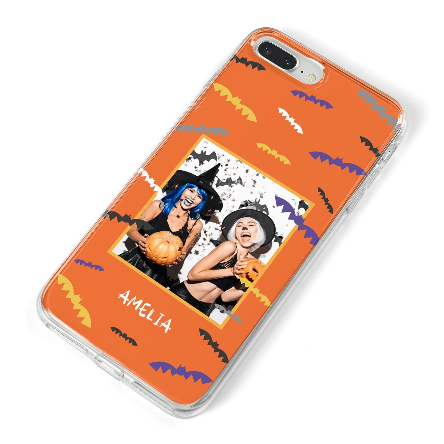 Personalised Halloween Bats Photo Upload iPhone 8 Plus Bumper Case on Silver iPhone Alternative Image