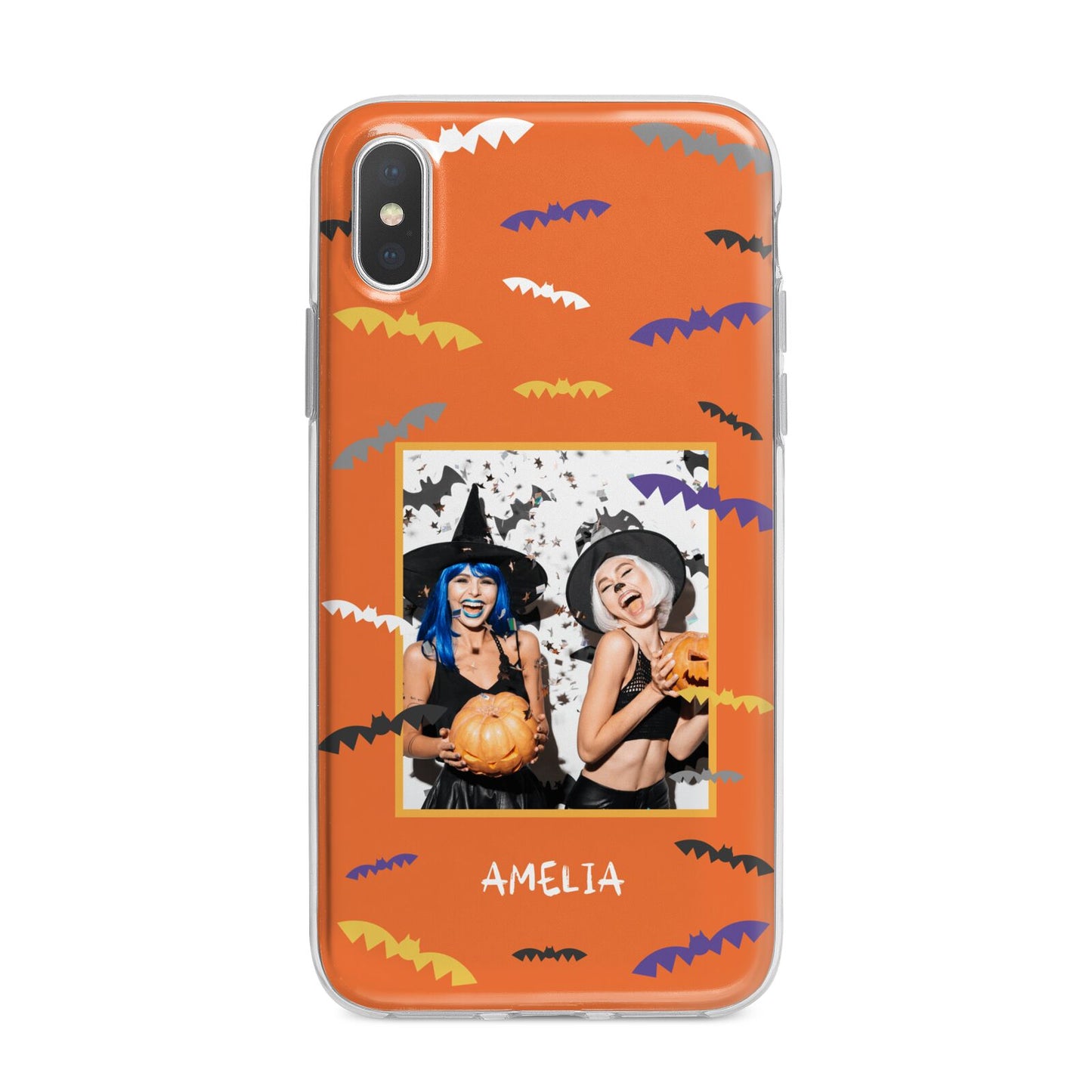Personalised Halloween Bats Photo Upload iPhone X Bumper Case on Silver iPhone Alternative Image 1